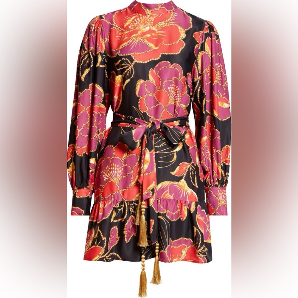 FARM Rio Black Dress with Red and Purple Floral Design